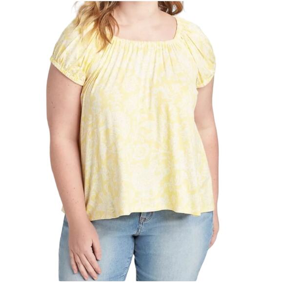 Lane Bryant Floral Square Neck Short Sleeve Swing Top Size 10/12 NWT - Picture 1 of 9